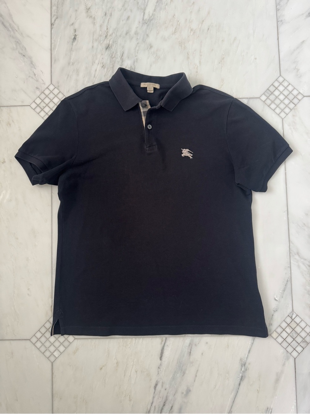 Burberry Black Polo with Contrast Check Placket